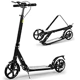 Adult Scooter with Disc Handbrake, Lightweight Easy Folding Kick Scooter Push Street Scooter with Dual Suspension Adjustable Handlebar, 200mm Wheels for Adults Teens Ages 14+ (Black)