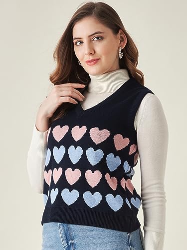 Image of Modeve Printed V Neck Sleeveless Sweater for Women||Winterwear||