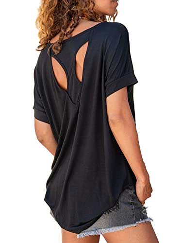 MIRACMODA Women Open Back Athlete Loose Fitting Workout Casual Yoga T-Shirt Summer Gym Tee