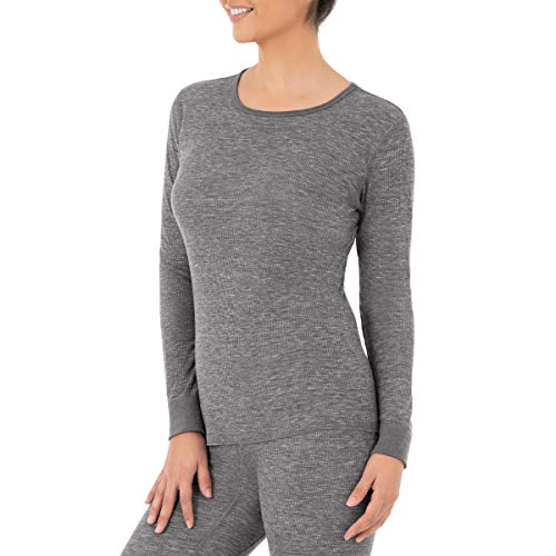 Fruit of the Loom Women's Micro Waffle Thermal Crew Top, Smoke Heather, 1X Plus