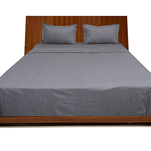 800Tc Super Soft Quality 100% Egyptian Cotton 4-Pcs Sheet Set (1 Fitted, 1 Flat And 2 Pillowcases) Fit Up To 20-Inch-Deep Pocket Emperor Bed Size, Silver Grey Solid #TOP14