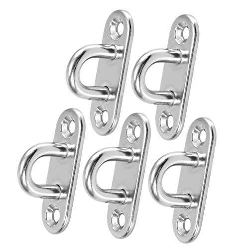 MOBUTOFU 5 Pack Oblong Pad Hooks Stainless Steel u Shape Eye Plate d Design Screw Wall Mount