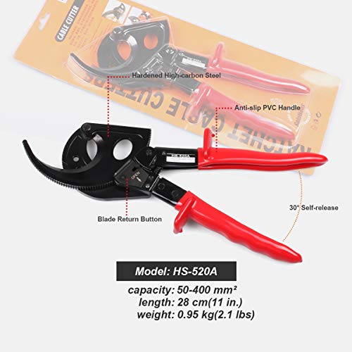 LUBAN Ratchet Cable Cutter, Heavy Duty Wire Cutter for Aluminum Copper Cable up to 400mm², Ratcheting Wire Cutting Hand Tool - Thumbnail 6