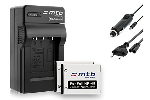 2 Batteries + Chargeur (Auto/Secteur) pour Fuji Fujifilm NP-45 / Finepix J.. JV.. JX.. JZ.. T.. XP.. Z..v. liste