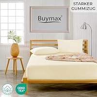 Buymax Spannbettlaken 100x200cm Baumwolle 100% Spannbetttuch Bettlaken Jersey, Matratzenhöhe bis 25 cm, Farbe Beige – Ansicht 2