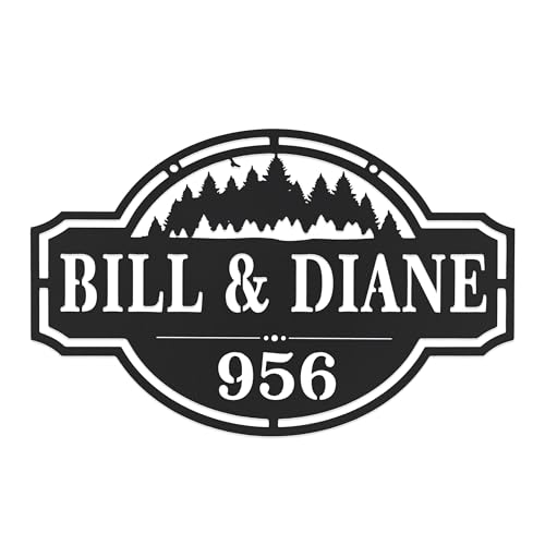 Custom Forest Metal Address Sign - Personalized Pine Tree House Number Plaque, Mountain Home Decor, Weatherproof Steel, 12-30 in, Home on the Range (18 inch)