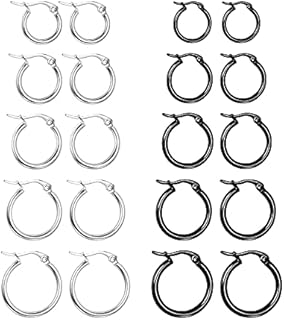 Senteria 10 Pairs Small Hoop Earrings for Women Stainless Steel 14K Gold Silver Black Plated Hypoallergenic Hoop Earrings Huggie Endless Hoop Earrings Set for Men 8/10/12/14/16mm