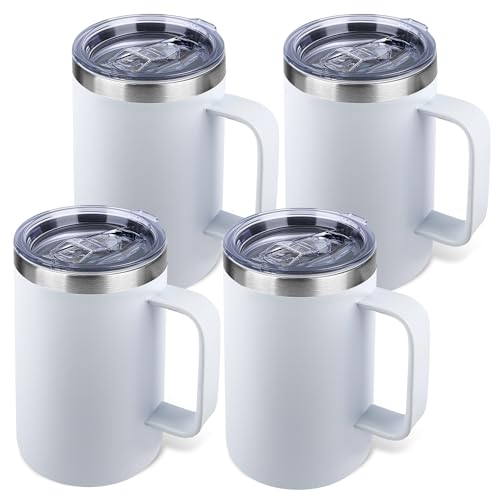Zynkify 22oz Insulated Coffee Mug with Handle & Leak-Proof Lid - Double Wall Stainless Steel Travel Tumbler Bulk for Commute/Office/Home, White, 4 Pack by Zynkify - Used condition - US$27.45