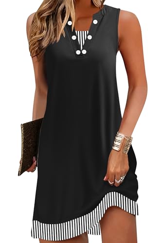 Image of Disamer Womens Summer Dress 2026 Casual Button Down V Neck Sleeveless Boho Floral Beach Sundresses Vacation A-Line Dresses