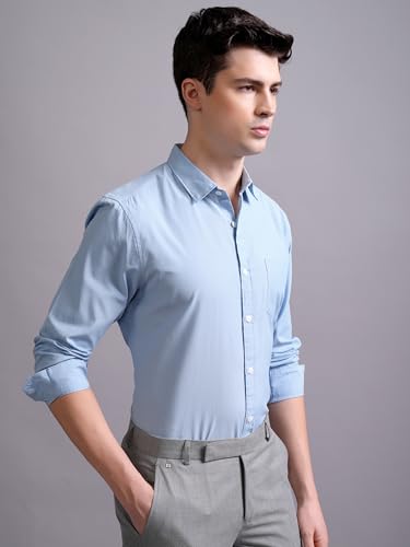 Image of Highlander Men's Slim Fit Shirts | Solid | Long Sleeves | Spread Collar | Formal Shirts | Men Shirts Powder Blue