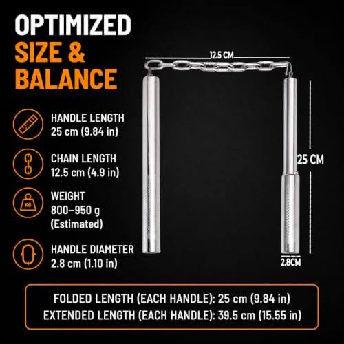 Image of VINEX Stainless Steel 2 in 1 Nunchaku with Lock - Professional Grade Foldable & Lockable Metal Nunchucks for Martial Arts Training, Ideal for Karate Practice (with Lock)