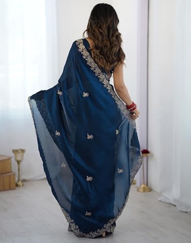Image of SIRIL Women's Tissue Silk Sequence Embroidery Saree with Unstitched Blouse Piece