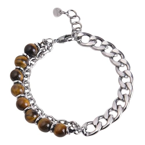 Pulsera para hombre con piedras de ojo de tigre y acero inoxidable miniatura 1