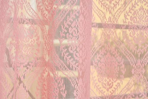Image of Fabrilia Polyester Sheer Net Damask Design Semi Transparent Eyelet Door Curtains 7 feet Long Set of 2- Pink