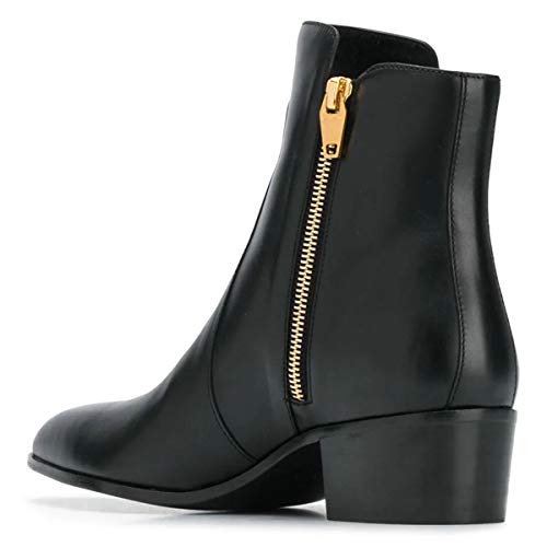 YDN Women Closed Pointed Toe Low Block Chunky Heel Ankle Boots Comfort Double Side Zipper Booties Basic Office Dress Shoes3