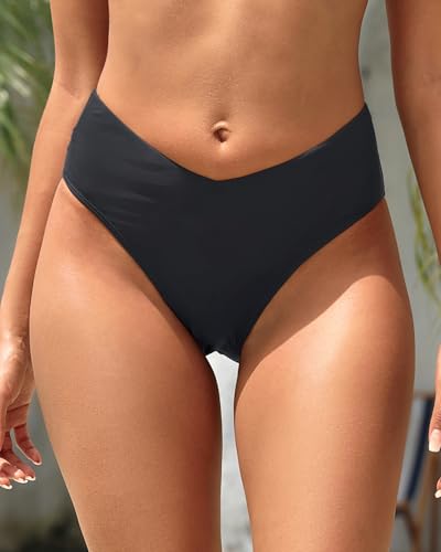 Zmart Women V Cut Cheeky Bikini Bottoms - Mid Waist High Cut Swim Bathing Suit Bottoms V Front Swimsuit4