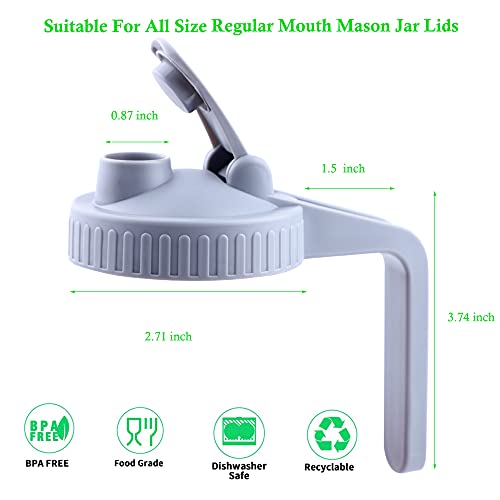 Regular Mouth Mason Jar Lids With Handle, Airtight & Leak-Proof Seal, Easy Pouring Spout, Flip Cap Pour Lids,Turns Your Mason Jar Into Pitcher (Jar Not Included) #TOP2