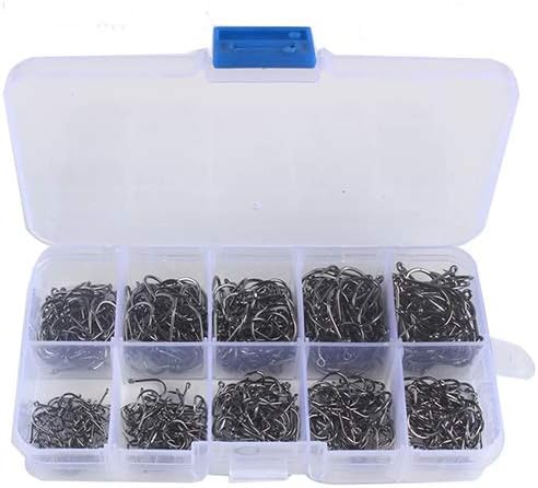 600PCS Premium Fishhooks, High Carbon Steel Fishing Hooks with 10 Sizes, Circle Hooks with Portable Plastic Box, Strong Sharp Fish Hook with Barbs for Freshwater/Saltwater (600PCS)