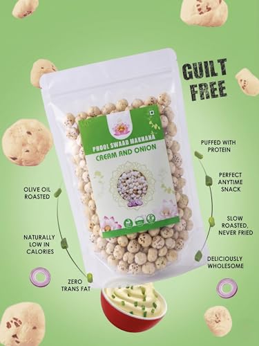 Image of PHOOL SWAAD Cream and Onion Roasted Makhana (110GM) - Classic Crunchy Fox Nuts | Gourmet Lotus Seeds Savory Snack | Healthy Diet Snacks for Weight Loss, Protein-Rich