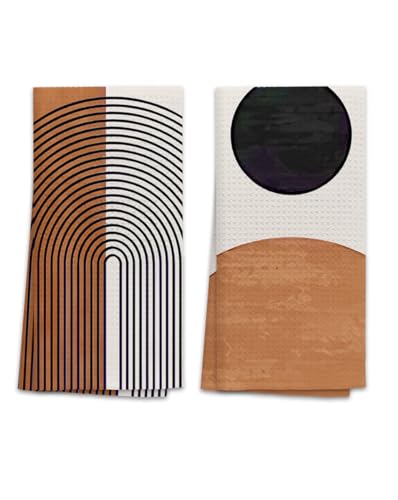 OHSUL Boho Kitchen Towels - Orange Boho Decorative Hand Towels, 16x24 Inch, Set of 2