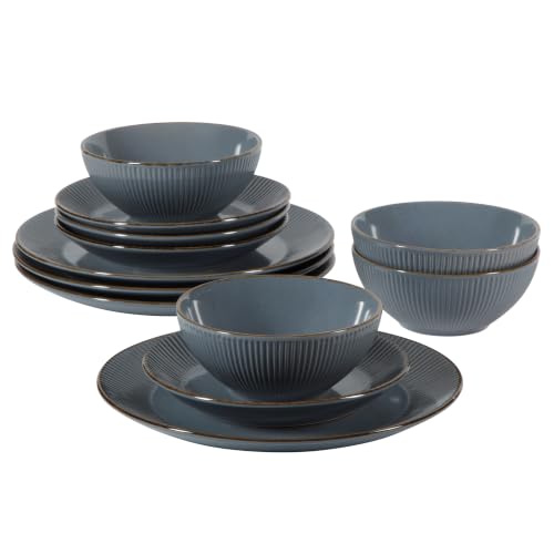 Image of Gibson Home Plates and Bowls Set, 12 Piece Dinnerware Set for 4, Blue