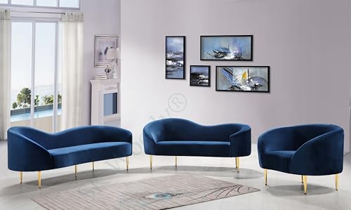 Image of Rosewood Luxury Curved Sofa in Premium Velvet-Fabric | Solid Wood Structure | High Density Foam |Sturdy Golden Legs | Comfortable & Stylish Couch for Modern Living Room (Royal Blue, 2 Seater)