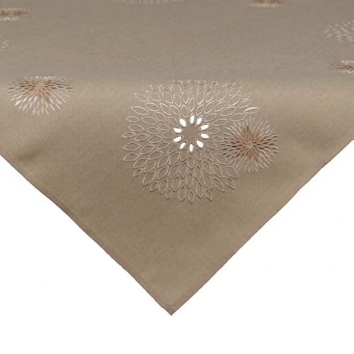 Tischdecke Leinen-Optik Bestickt Deko Esszimmer Serie Pusteblume...