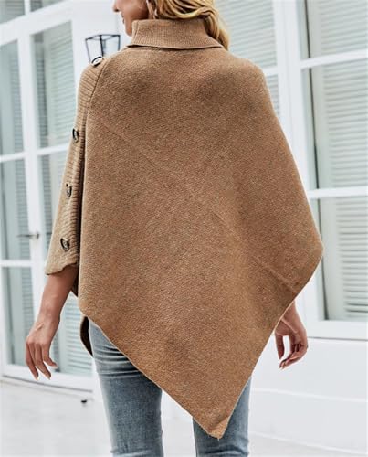 Pocadri Women's Vintage Knitted Shawl Wraps Chunky Turtleneck Poncho Sweater Pullover Asymmetrical Coat Fall Winter4