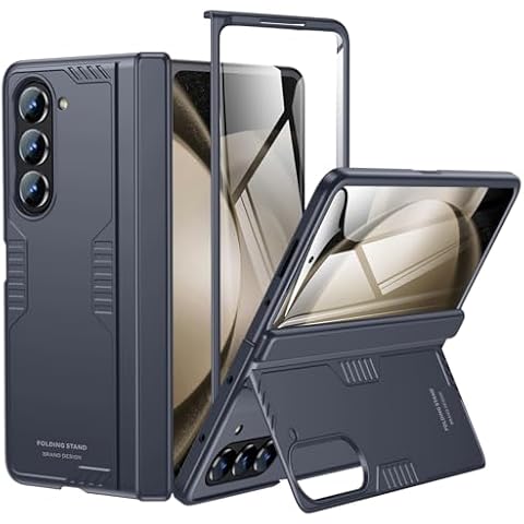 LEIAU for Samsung Fold5 Stand Case: Galaxy z5 fold 5G Slim Phone Cover with [Hinge Protection] [Screen Protector] [Hidden Kickstand] 2023 Blue Cover