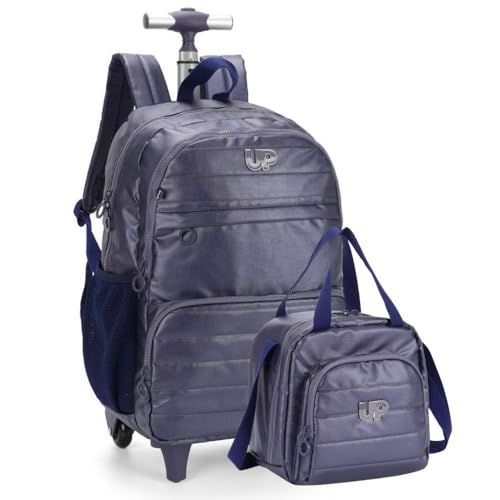 Kit Mochila De Rodinha e Lancheira Metalizadas Up4you 47243 (Azul)