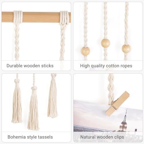 Dahey Hanging Photo Display Wall Decor Macrame Wall Hanging Boho Collage Picture Frames With 30 Clips Photo Hanger With String Light Decor For Dorm Bedroom Living Room Teen Girl Christmas Gift thumb #4