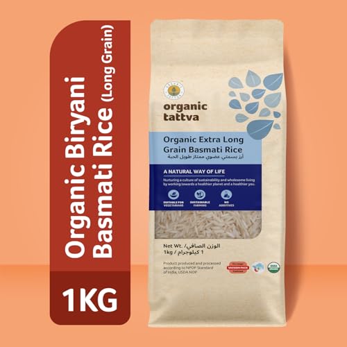 Image of Organic Tattva, Organic Biryani Basmati Gluten Free and Unpolished Rice, 1Kg (Pack of 3)