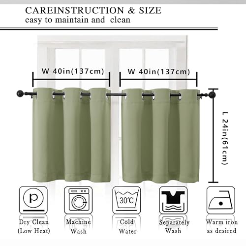 Image of Simplebrand Sage Green Short Kitchen Curtains 24 Inch Length 2 Panels Set, Small Windows Room Darkening Curtain for Bathroom, Cabinet, Basement, RV Camper, Thermal Insulated Short Drapes, 40 x 24 Inch
