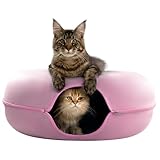 Picture of Cattasaurus Peekaboo Cat Cave Donut for Multiple & Large Cats up to 30-45 lbs, 3-in-1 Self Warming Cat Bed, Tunnel & Scratcher for Indoor Cats, Washable & Detachable Small Dog Bed (Pink, Jumbo)
