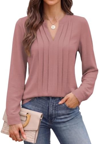Cuptacc Bluse Damen Elegant V-Ausschnitt Oberteile Chiffon Business Outfit | Herbst,Frühling,Chiffon,Elegant,Casual,Lässige,Modern,Plissierte,Business,Einfarbig,Geblümt,Basic