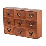 Generic デスクトップ収納キャビネット 木製 ヴィンテージ調 多層引き出し オーガナイザー ハーブボックス 薬品保管 卓上チェスト ジュエリーケース 金属取っ手 ポータブル仕様 化粧棚 ラベルホルダー 滑らか開閉 ホームオフィス クラフトデコレーションに適用, 茶色