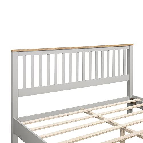 King Bed Frame Solid Wood Platform Beds With Headboard And Footboard, Rustic Country King Size Panel Bed For Kids Teens Adults Bedrrom, Wood Slatted Support, Gray+Oak #TOP6