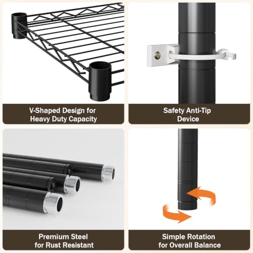 Image of 5-Tier Adjustable Garage Shelving Black Unit Heavy-Duty Metal Storage Rack