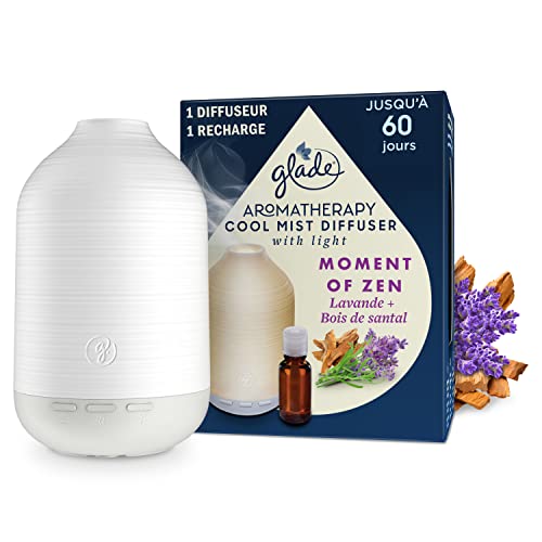 Glade Aromatherapy Diffuseur De Brume Parfumée Aux Huiles Essentielles, Moment of Zen, Lavande et Bois de Sental - 1 Diffuseur + 1 Recharge