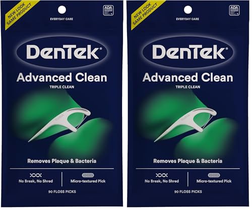 Image of DenTek Advanced Clean Floss Picks with No Break & No Shred Dental Floss, Plaque Remover, 90 Count (Pack of 2)