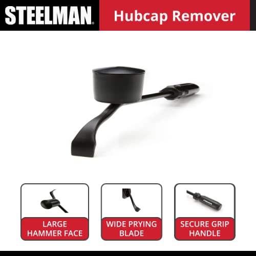 Steelman Hubcap Remover Auto Tool For Mechanics, Heavy-Duty Steel, Large/Rubber Hammer Face, Wide Prying Blade, Knobbed Handle #TOP7