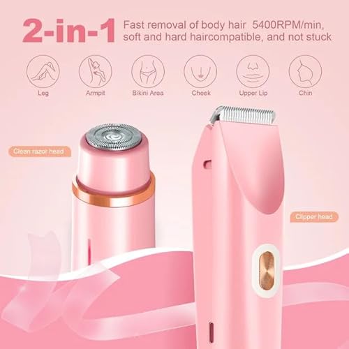 Rasierer Damen,2-in-1 Doppelkopf Intimrasierer für Frauen mit USB-C-Laden, Damenrasierer Elektrisch für Gesicht, Beine und Arme, Bikini trimmer mit Wasserdichter Trimmerkopf, Leicht zu Reinigen