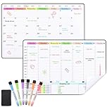 POPRUN 2 Pack A3 Whiteboard for Fridge, Self Adhesive Wall Planner Weekly and Monthly, Family Organiser Board Stick on Any Smooth Surface