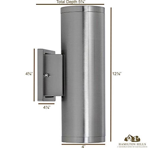 Hamilton Hills 12 Inch Outdoor Wall Sconce Up Down Cylindrical Light | Brushed Nickel Modern Exterior Light Fixture | Outside Lights House Led Wall Light For Garage & Laundry #TOP2