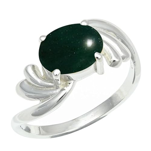 Ring Silver Plated Green Jade Gemstone Jewelry For Women E1259CD_9(7.5)