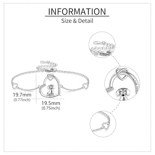 Dachshund Bracelet 925 Sterling Silver/Ross Gold Plated/Gold Plated Dachshund Dog Bracelets Heart Animal Jewelry Gifts for Women Dachshund Lovers4