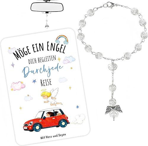 Schutzengel Auto Anhänger für Spiegel, Rosenkranz Glücksbringer Auto Innenraum Zubehör, Autoanhänger Frauen, Geschenk für Führerschein Bestanden & Neuer Wagen