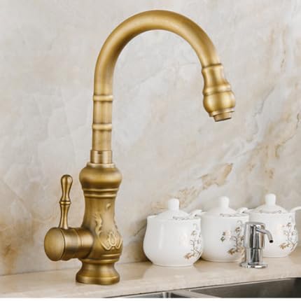 ZYCHSJXA Kitchen Faucets Deck Mounted Mixer Tap 360 Degree Crane Antique Brass Faucet Rotation Spray