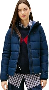 Tommy Jeans Damen Pufferjacke Hooded mit Reißverschluss, Blau (Dark Night Navy), S