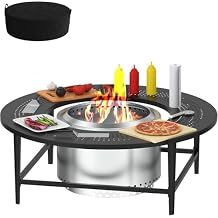 Fire Pit Surround Tabletop for Solo Stove Yukon/Bonfire/Tiki Accessories, Smokeless Fire Pit Table & Dust Cover for Solo Stove and Other Wood Burning, Powder-Coated Steel Stove Table Surround,45 Inch